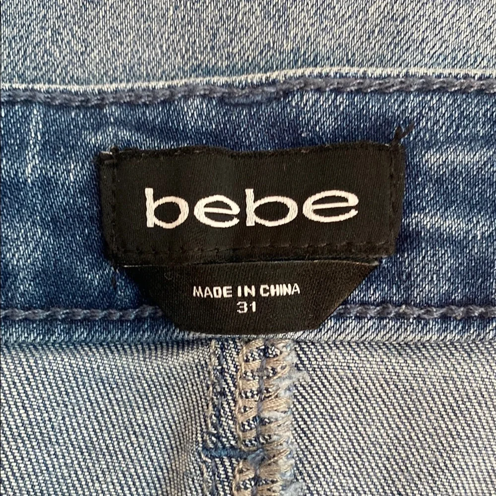 bebe • High Waist Skinny Pearl Detail Ankle Jean - Medium Blue Wash - Picture 10 of 13